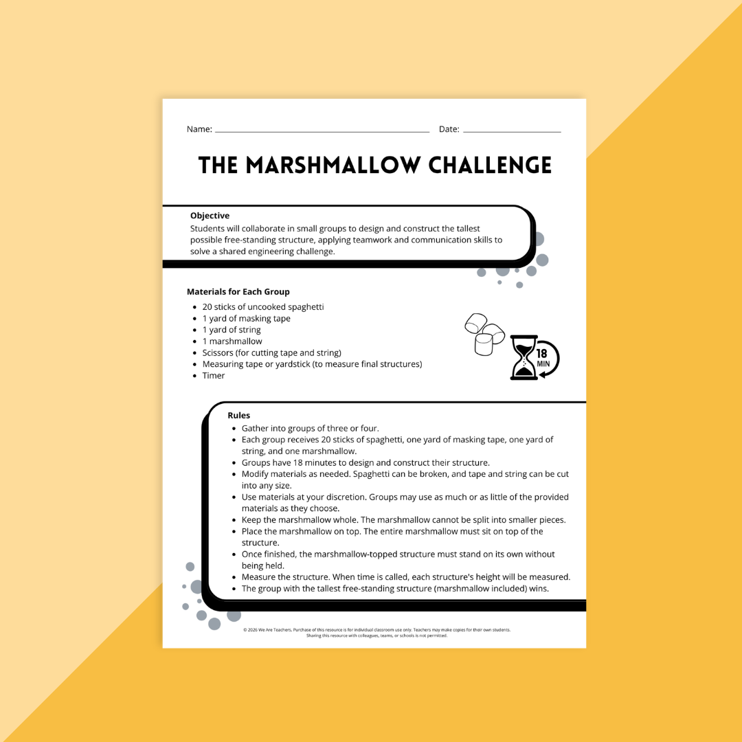 Image of the Marshmallow Challenge team building activity.