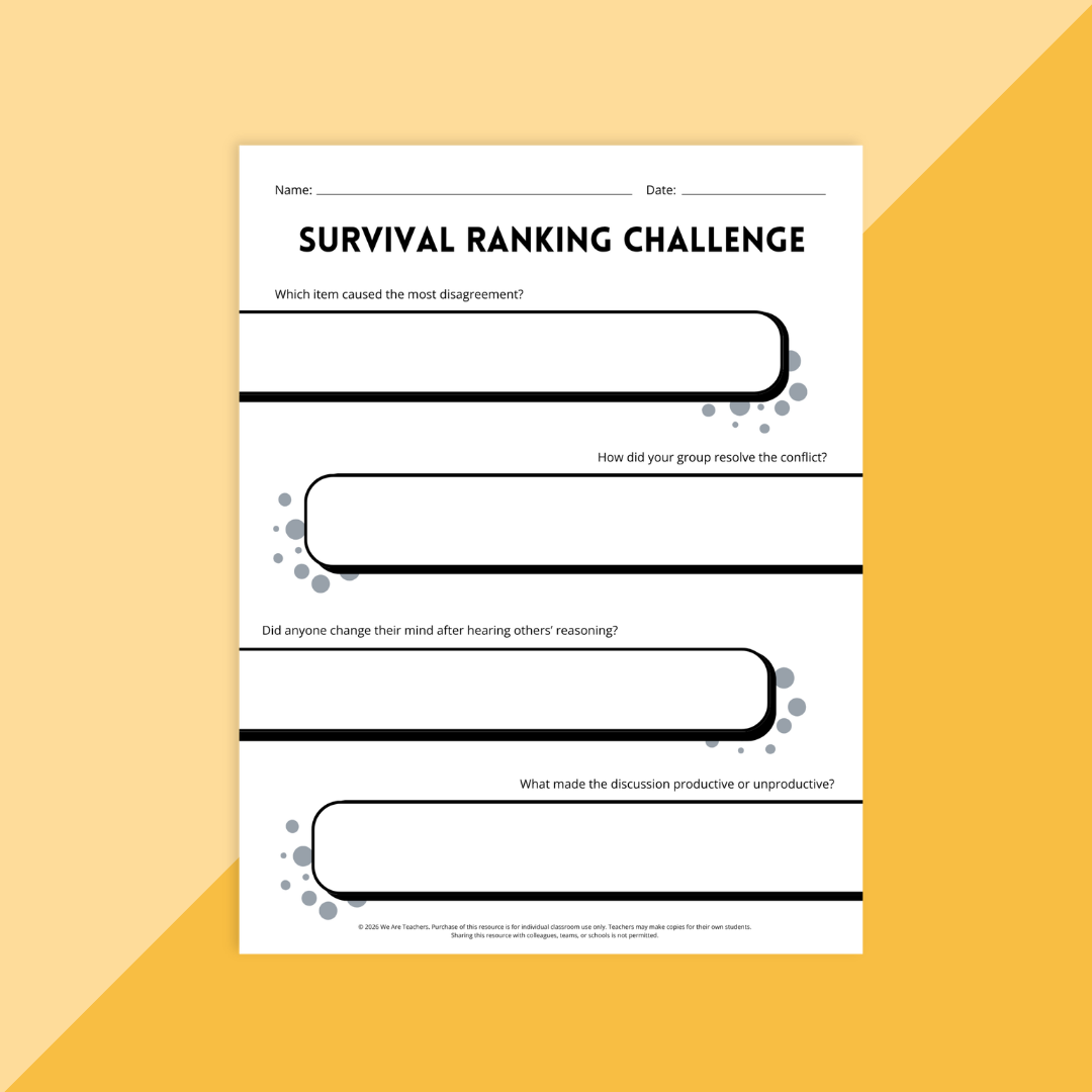 Image of the Survival Ranking Challenge activity in the Elementary Team Building & Collaboration Activity Kit.