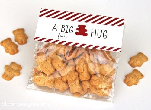 Cellophane bag filled with Teddy Grahams and a card that says, "A big bear hug."