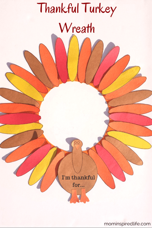 Thankful turkey wreath with colored paper -- Gratitude Activities for Kids