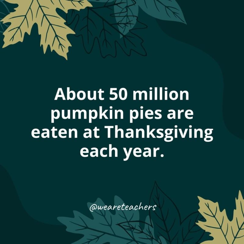 About 50 million pumpkin pies are eaten at Thanksgiving each year.