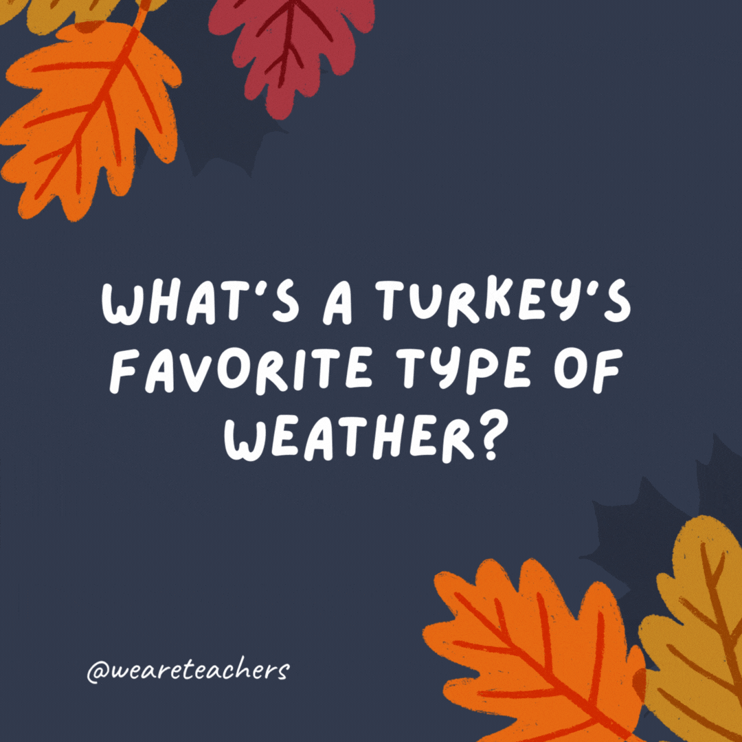 What's a turkey's favorite type of weather?

Fowl weather.