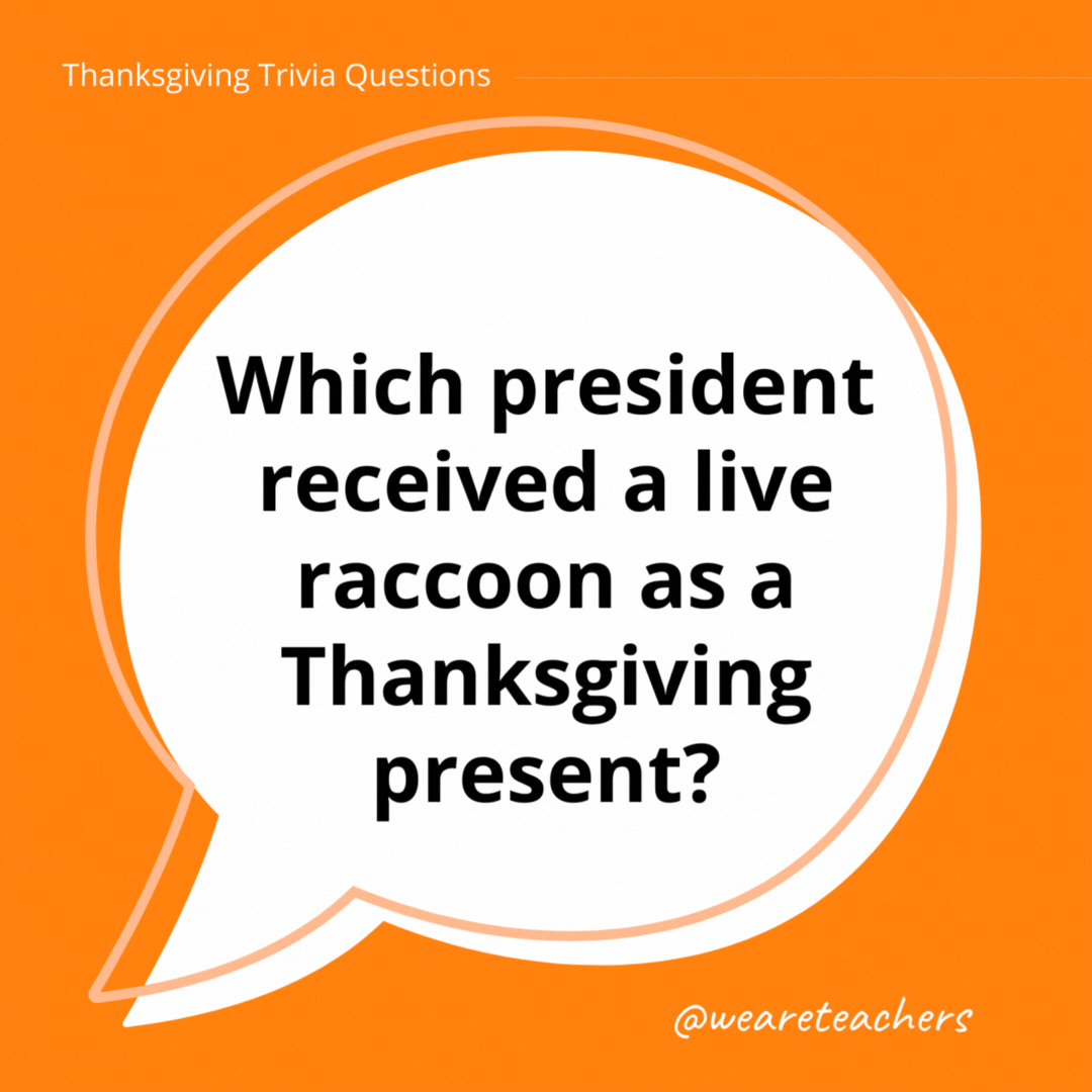 . Which president received a live raccoon as a Thanksgiving present?- thanksgiving trivia