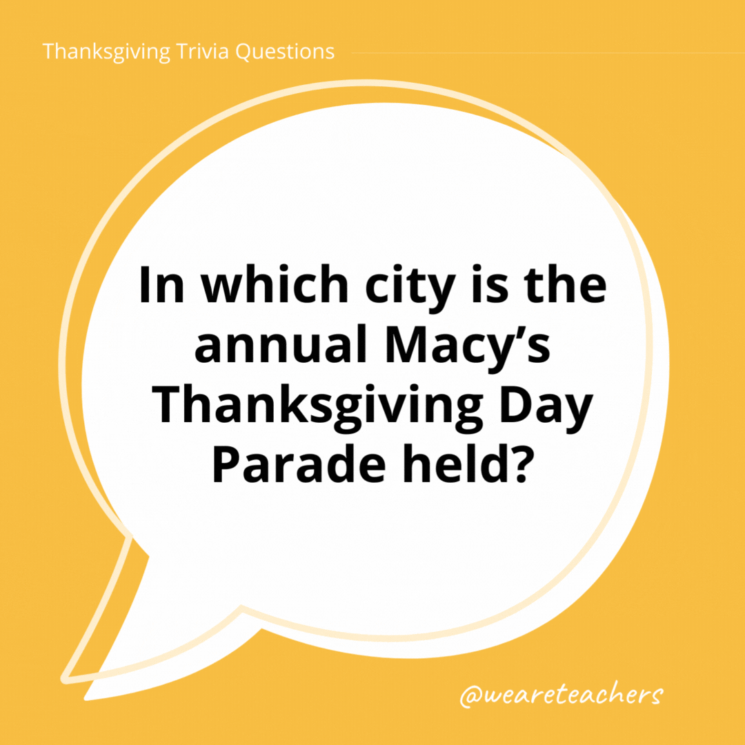 In which city is the annual Macy’s Thanksgiving Day Parade held?- thanksgiving trivia