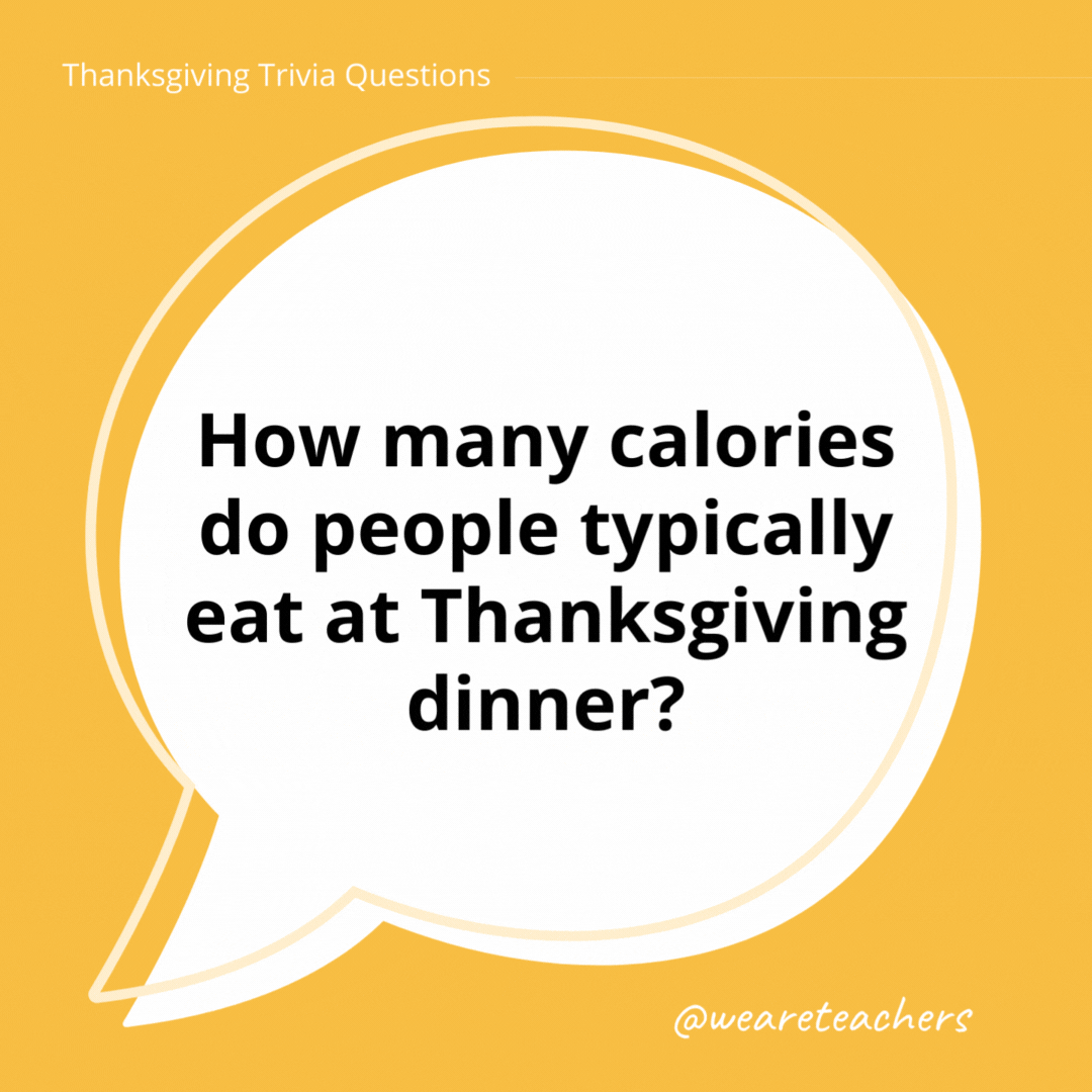 How many calories do people typically eat at Thanksgiving dinner?- thanksgiving trivia