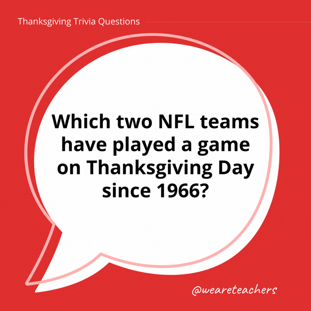 Which two NFL teams have played a game on Thanksgiving Day since 1966?- thanksgiving trivia