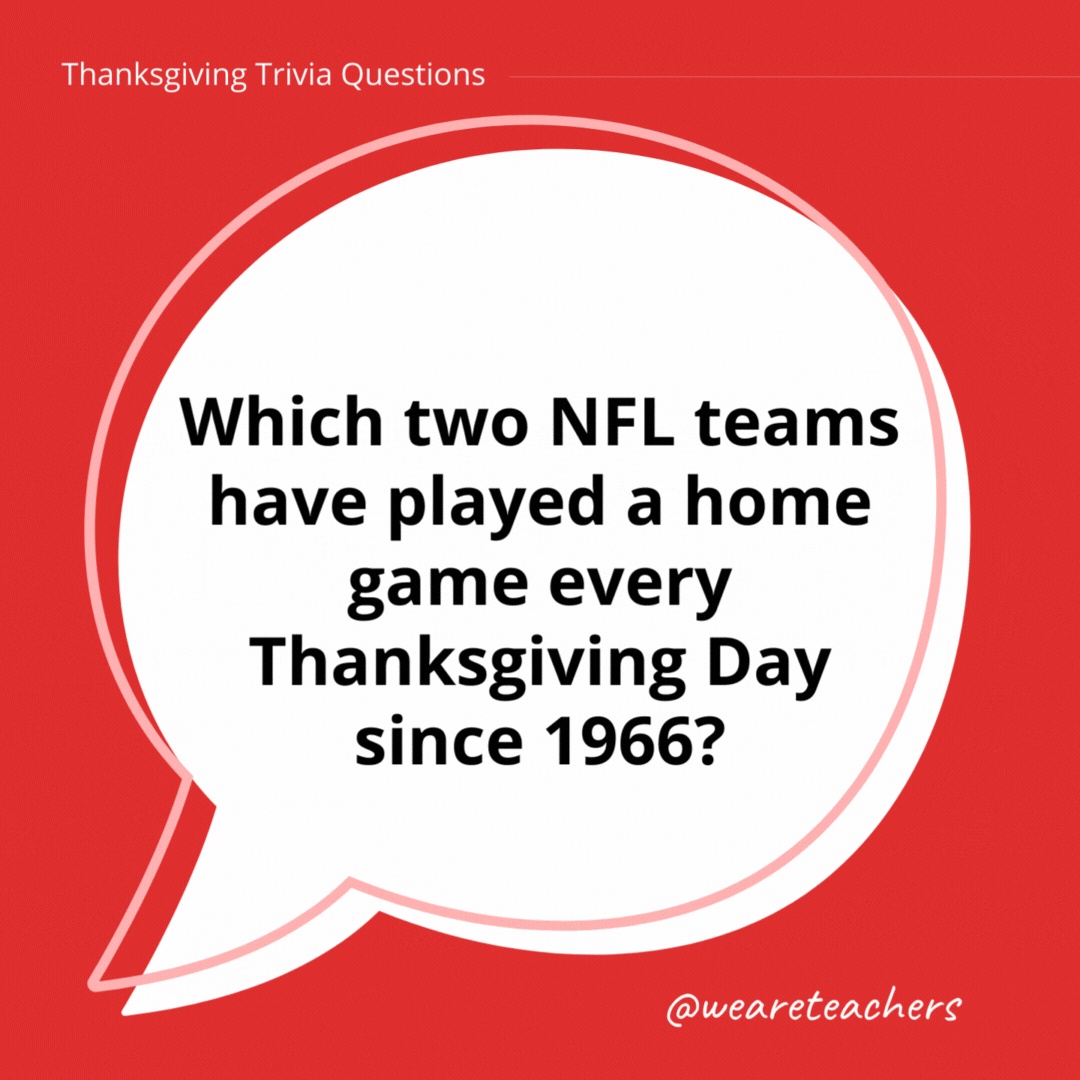 Which two NFL teams have played a home game every Thanksgiving Day since 1966?