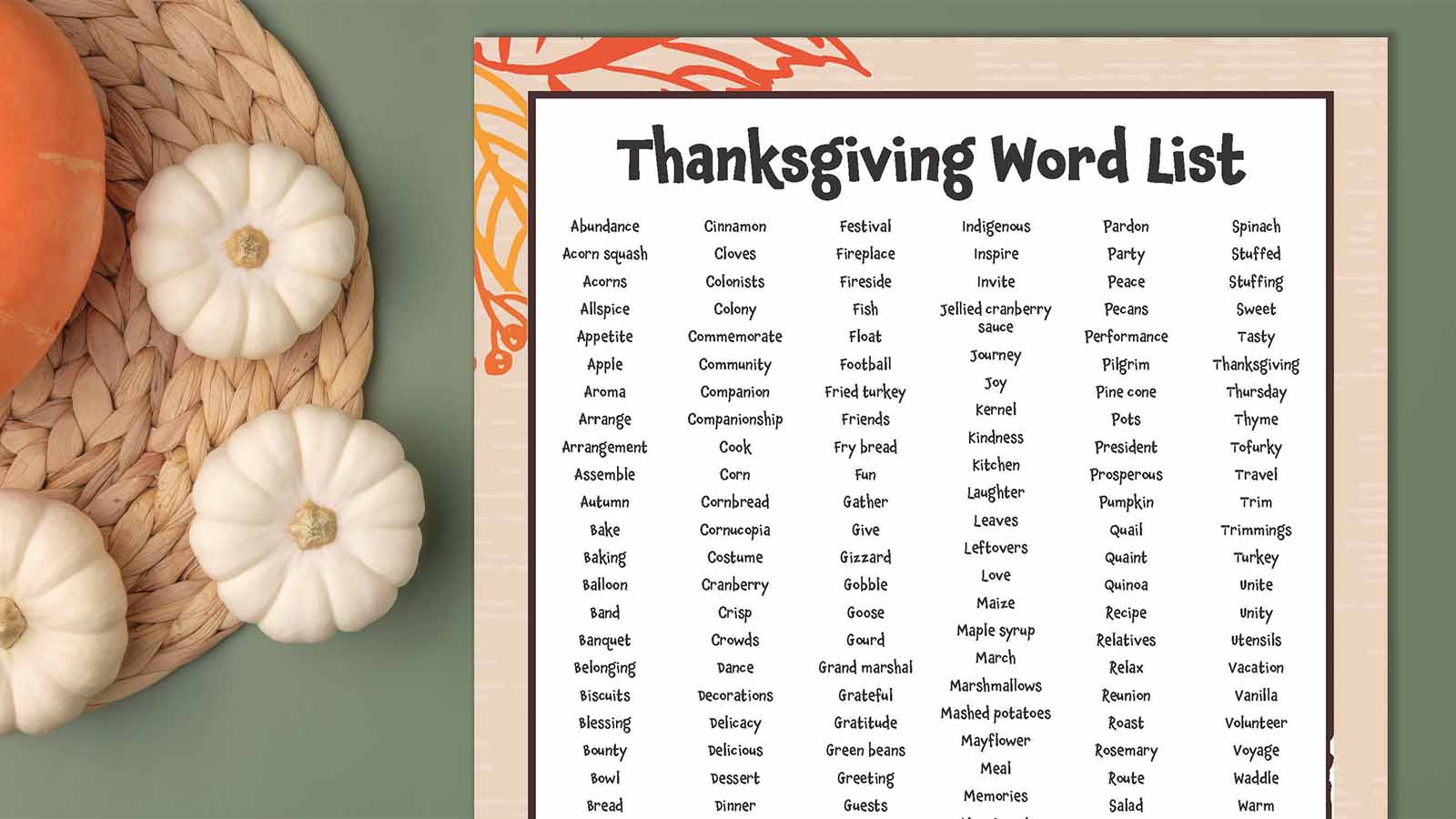 Thanksgiving Word Lists Feature