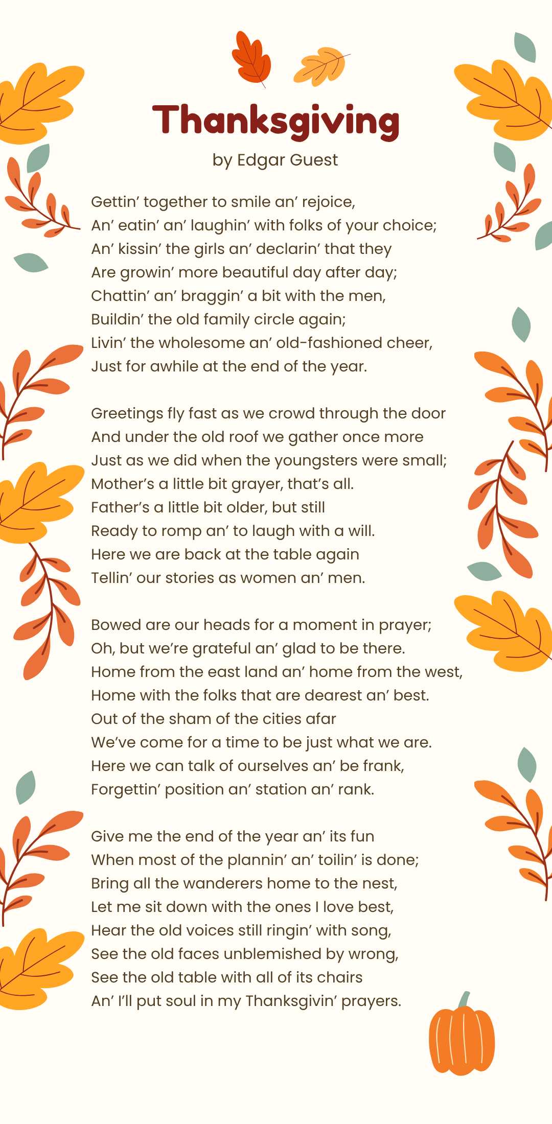 Thanksgiving Poems for Kids Image of the poem Thanksgiving by Edgar Guest.