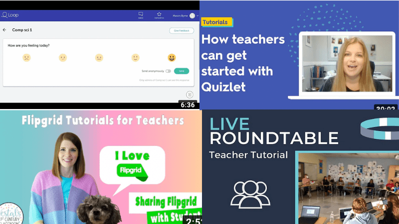 A collage of four tutorials for teachers that feature the best tech tools for collaboration.