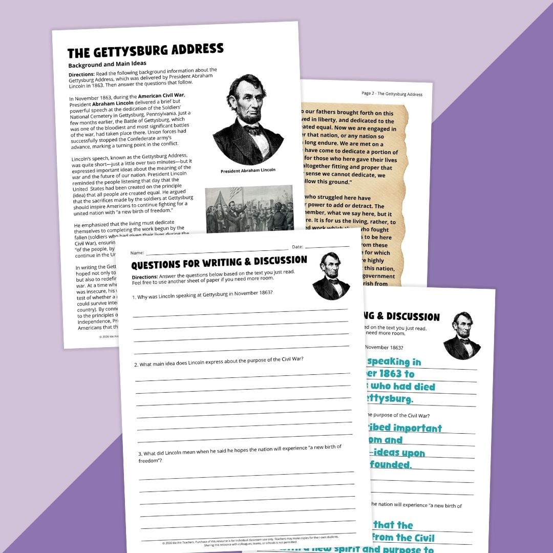 Images of worksheets about the Civil War.