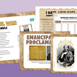 Images from the various resources and worksheets in the American Civil War Worksheet & Activity Bundle.