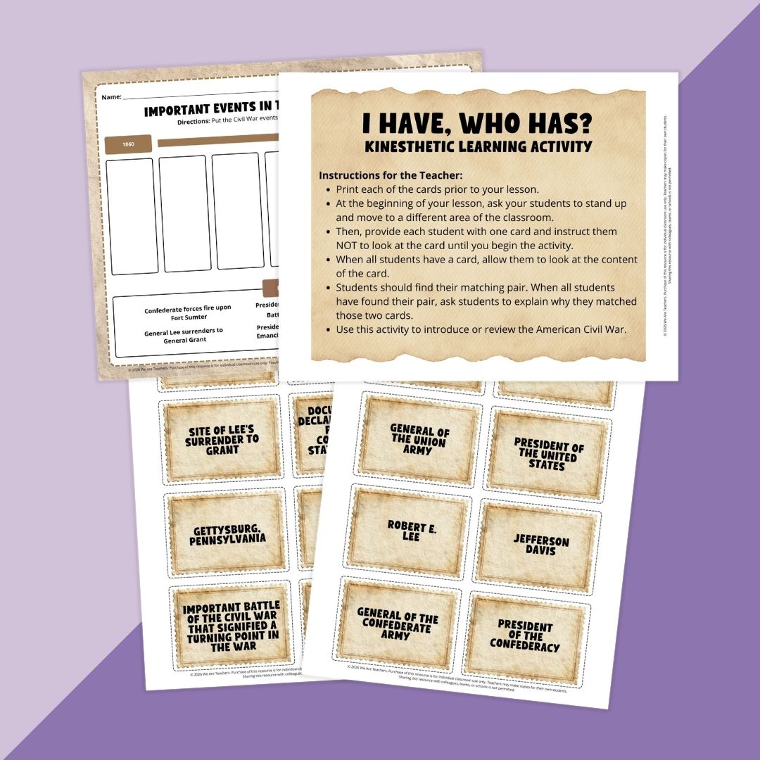 Image of an activity from the American Civil War Worksheet & Activity Bundle.