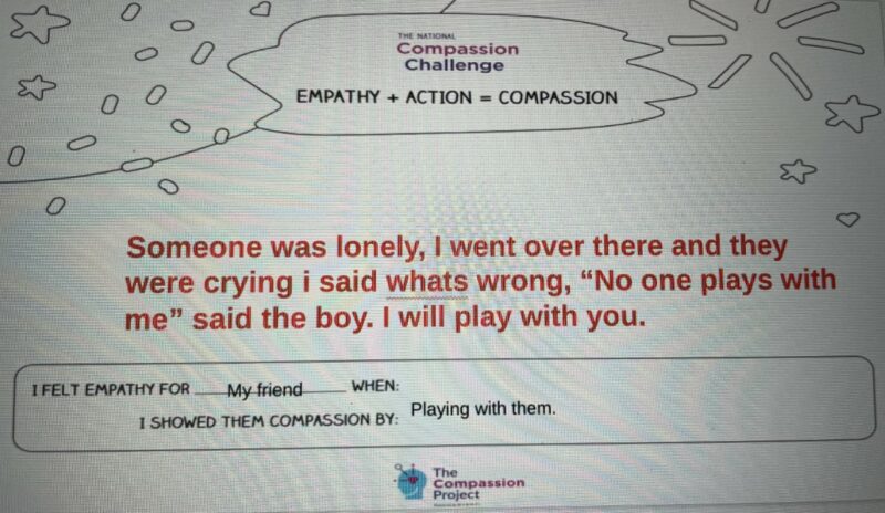 Student response to an assignment from the Compassion Project