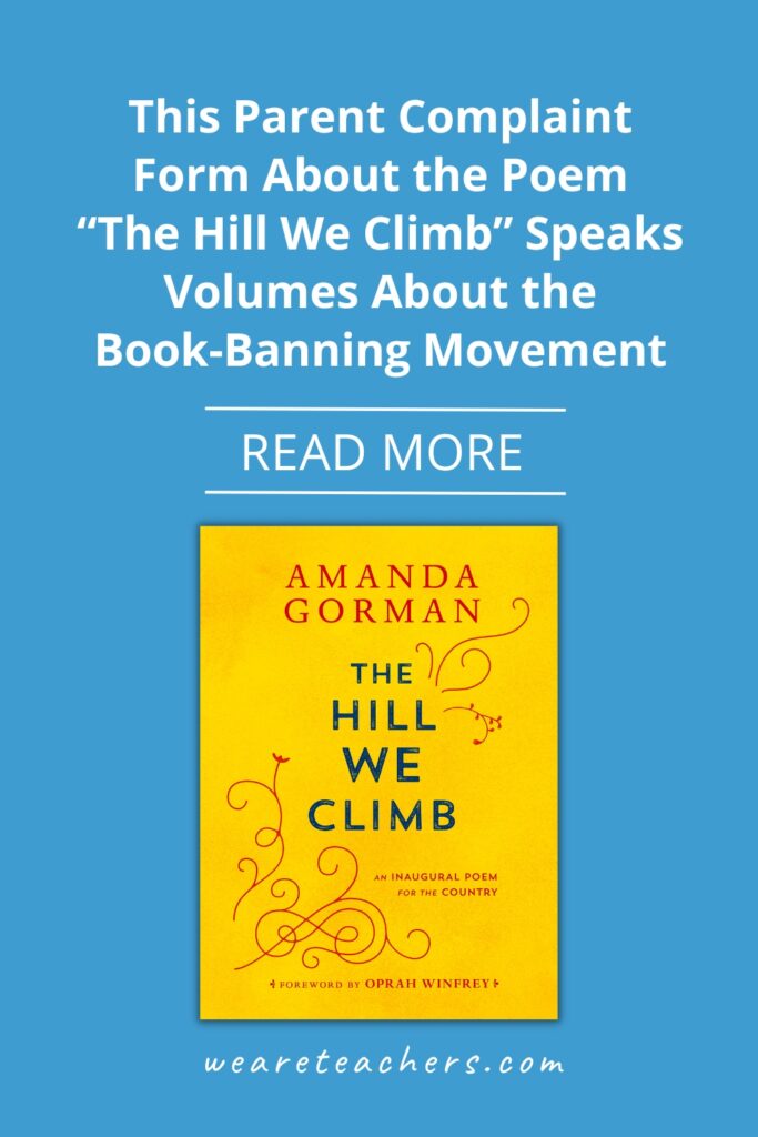 Amanda Gorman recently posted a photo of the complaint form used to ban her book, The Hill We Climb, and we have thoughts.