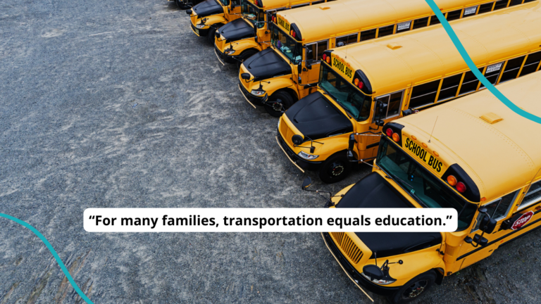 Photo of buses with quote about school bus driver shortage