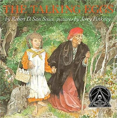 Book cover of The Talking Eggs by Robert D. San Souci, as an example of folktales for kids 