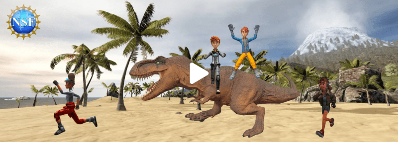 Animated dinosaur chasing children -- National Geographic Education