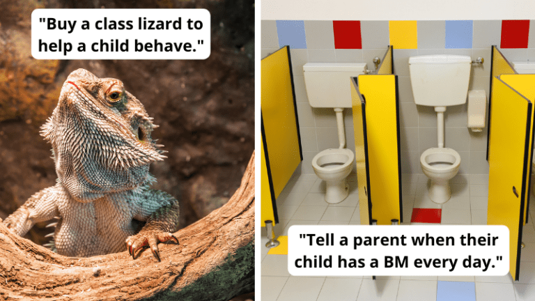 Paired image of a lizard and school restroom with quotes about teachers expectations