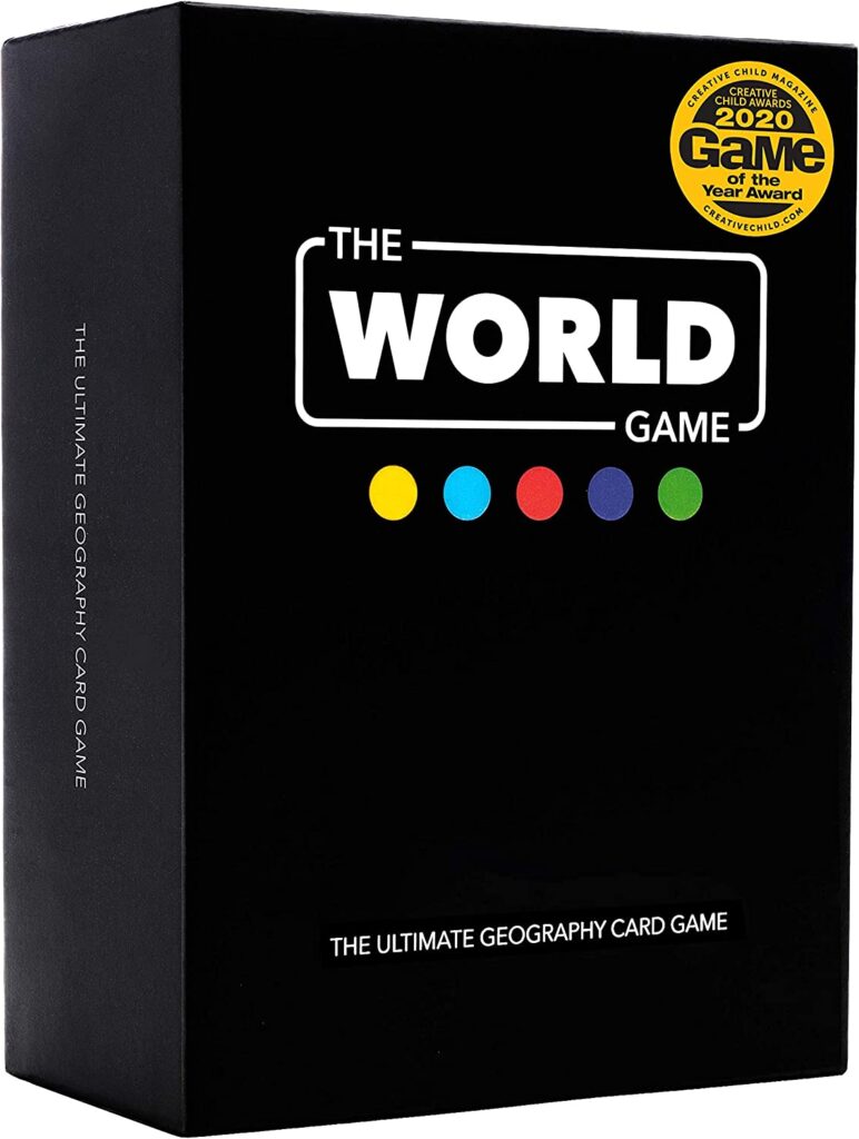 A black box says The World Game and has a series of different colored dots under the words.