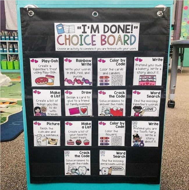 I'm Done choice board