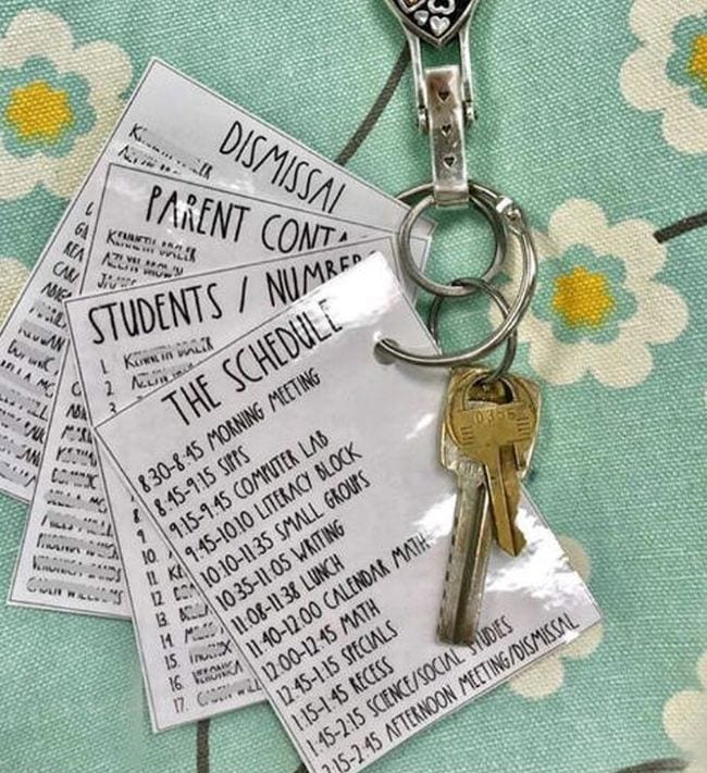 Class schedule on key ring