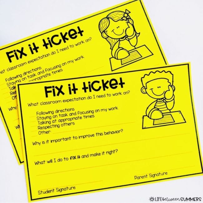 Third Grade Classroom Management- Fix it ticket