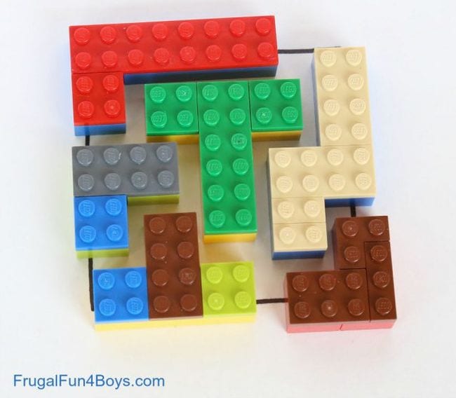LEGO bricks in a variety of shapes making up a square