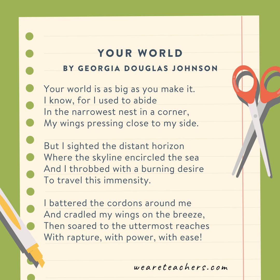 तीसरी कक्षा की कविताओं का उदाहरण: योर वर्ल्ड, जॉर्जिना डगलस जॉनसन द्वारा।