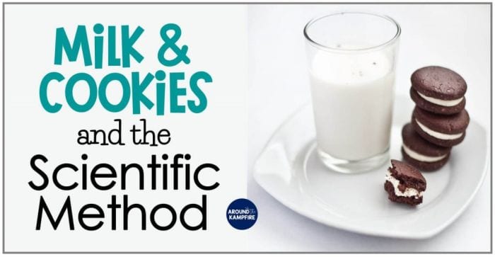 Glass of milk and stack of cookies sitting on a plate next to text reading Milk & Cookies and the Scientific Method