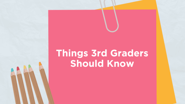 Things third graders should know on pink post-it note.