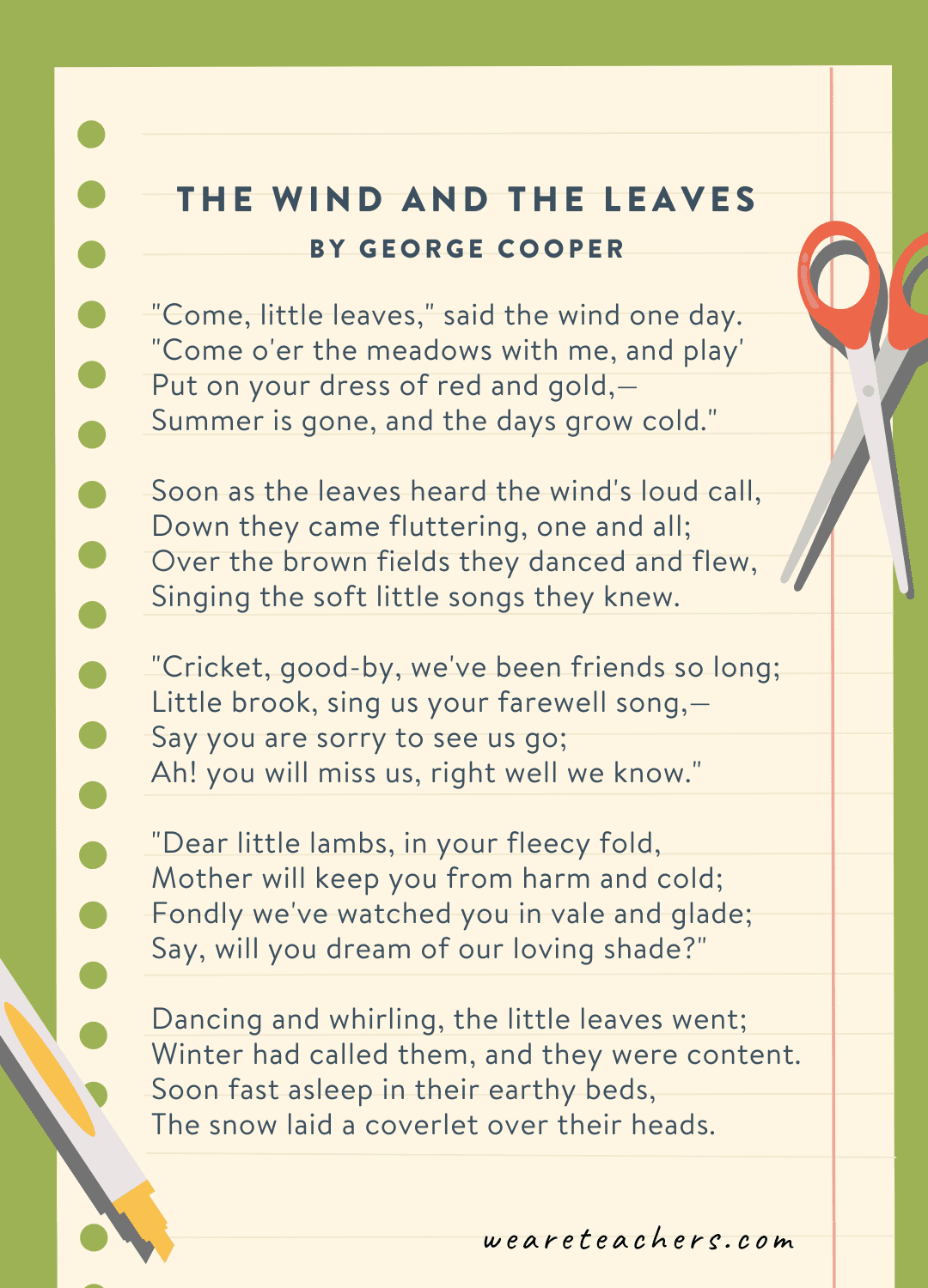 तीसरी कक्षा की कविताओं का उदाहरण: जॉर्ज कूपर द्वारा लिखित द विंड एंड द लीव्स