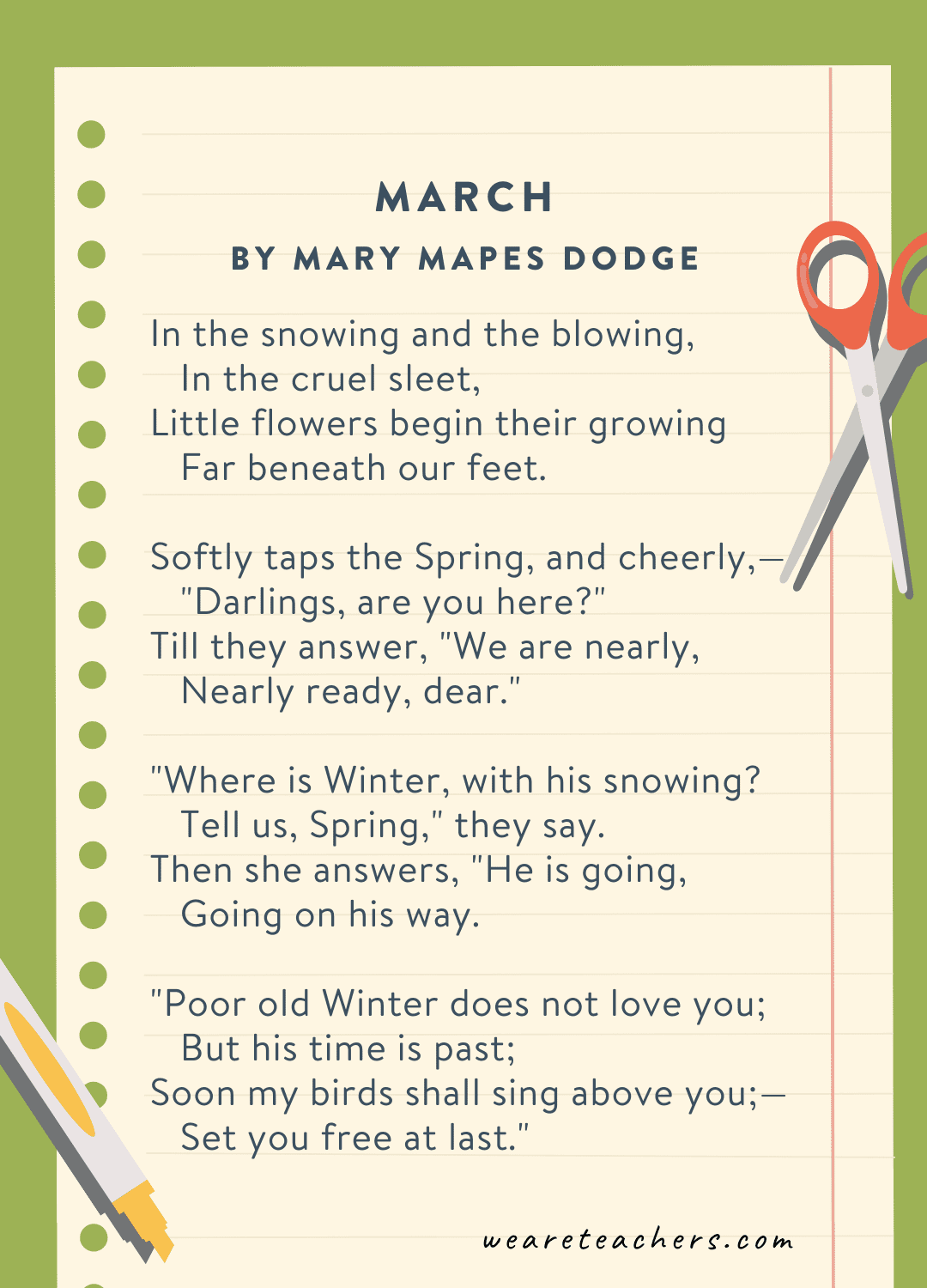 Example of 3rd grade poems: March by Mary Mapes Dodge