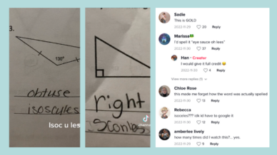 Images from TikTok of geometry teacher who forgot to include a word bank