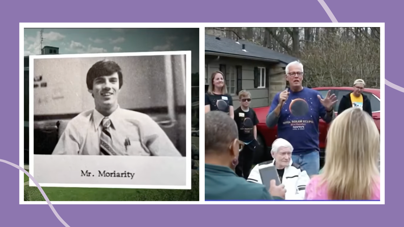 Photo of solar eclipse teacher Patrick Moriarty in 1978 and 2024