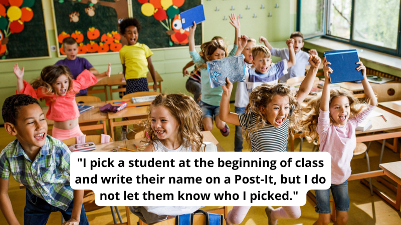 Picture of classroom cheering paired with quote about secret student strategy