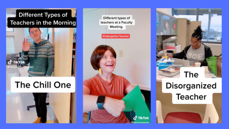 Three screenshots from TikTok videos about types of teachers