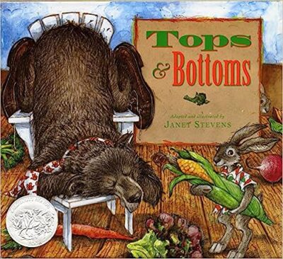 Book cover of Tops & Bottoms by Janet Stevens, as an example of folktales for kids