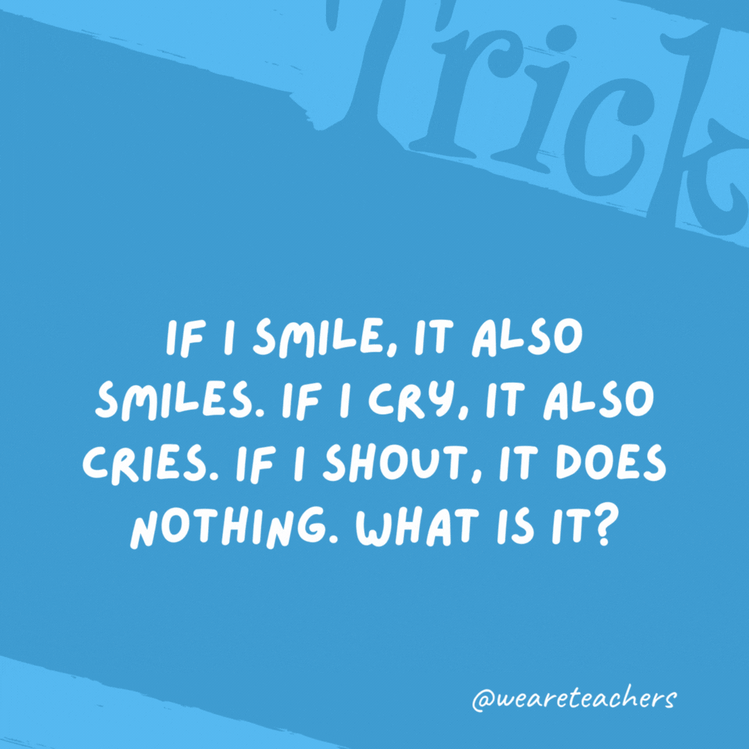 If I smile, it also smiles. If I cry, it also cries. If I shout, it does nothing. What is it?

My reflection.