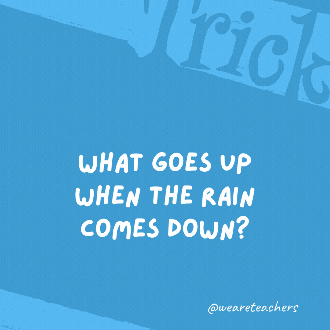 What goes up when the rain comes down?

An umbrella.