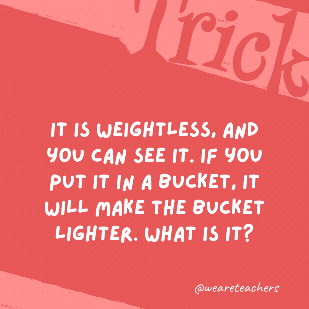 It is weightless, and you can see it. If you put it in a bucket, it will make the bucket lighter. What is it?

A hole.