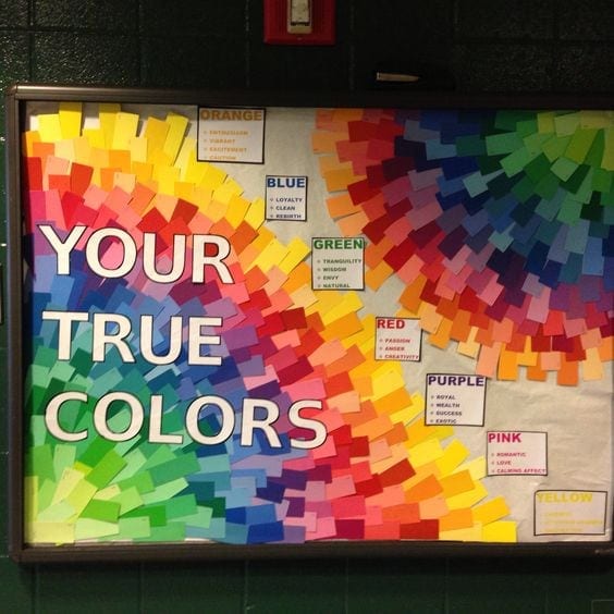True colors rainbow bulletin board. Each color has different personality traits. 