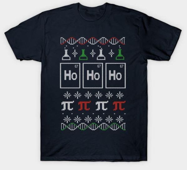 Christmas shirt with scientific element graphics.