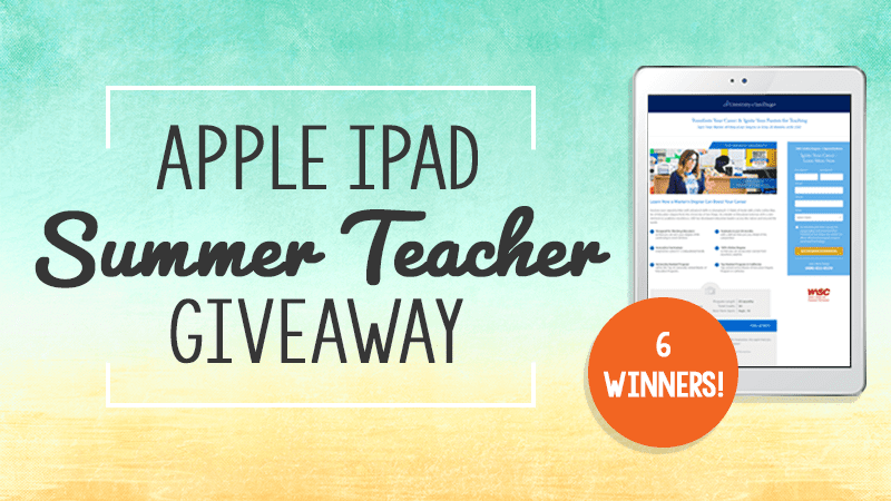 Apple iPad Summer Teacher Giveaway; 6 Winners; image of ipad on colorful background - Win an iPad!