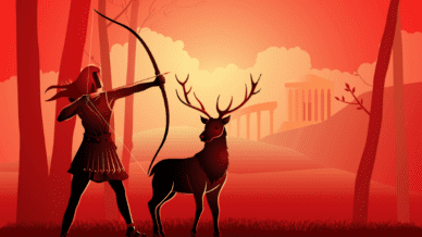 Girl shoots bow and arrow - Great Greek Myths