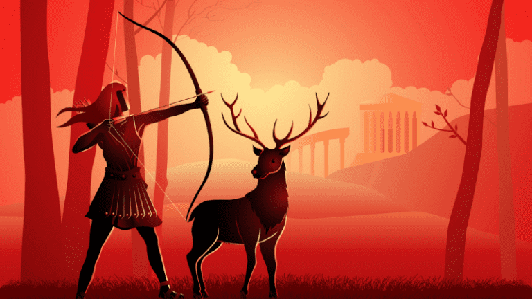 Girl shoots bow and arrow - Great Greek Myths