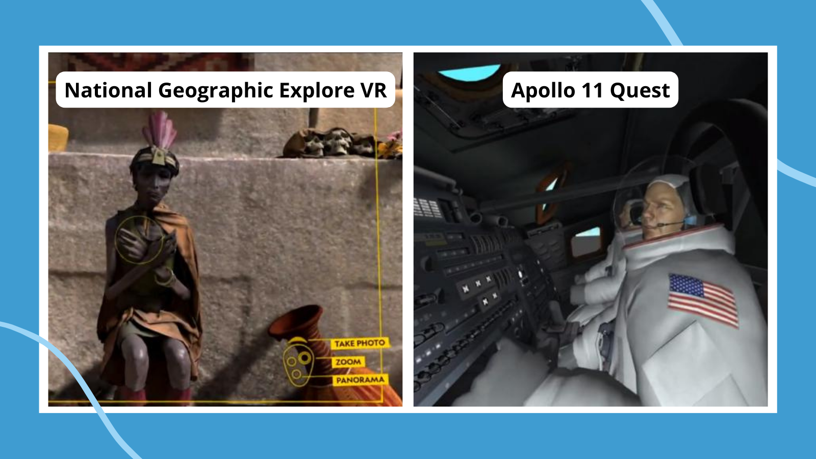 Examples of the best VR games for kids and students including National Geographic Explorers VR and Apollo 11 Quest