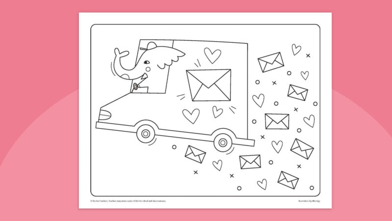 Elephant delivering love letters - Valentine's Day Coloring Pages