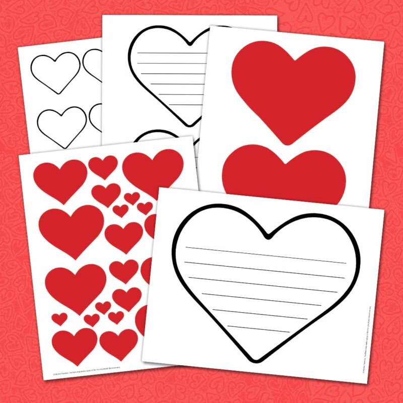 heart printables pages with small and large hearts to print 