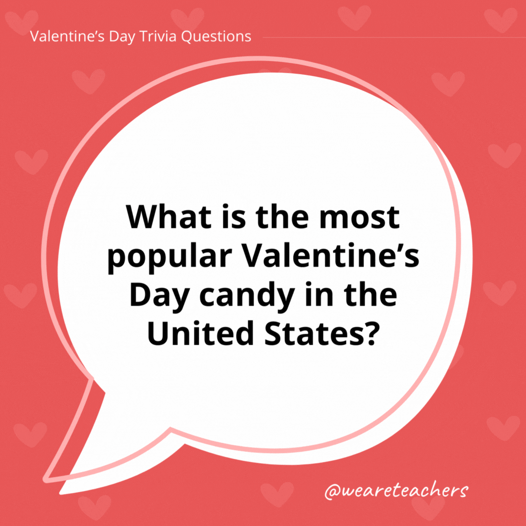 What is the most popular Valentine's Day candy in the United States?

Conversation hearts, heart-shaped candies with short messages printed on them.